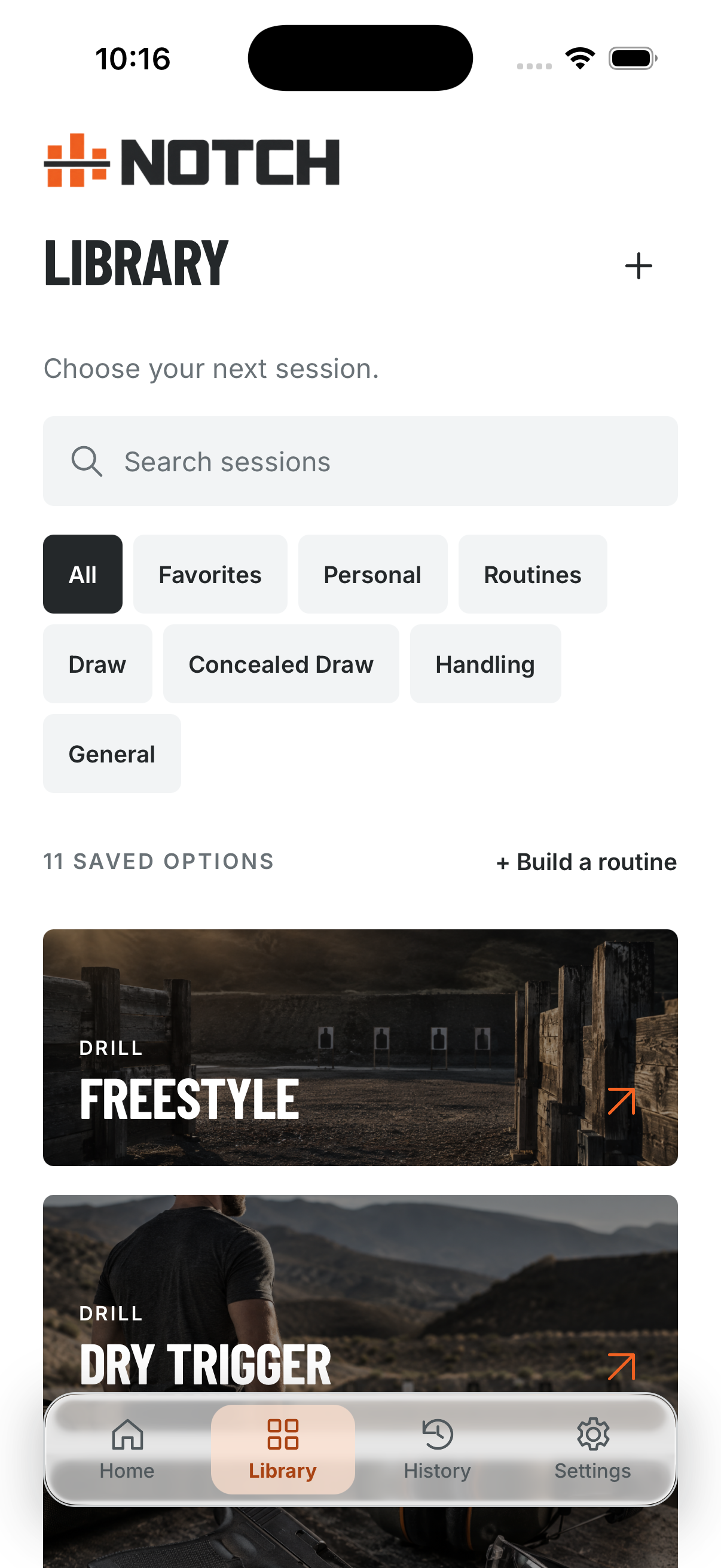 Choose a drill in the Notch library