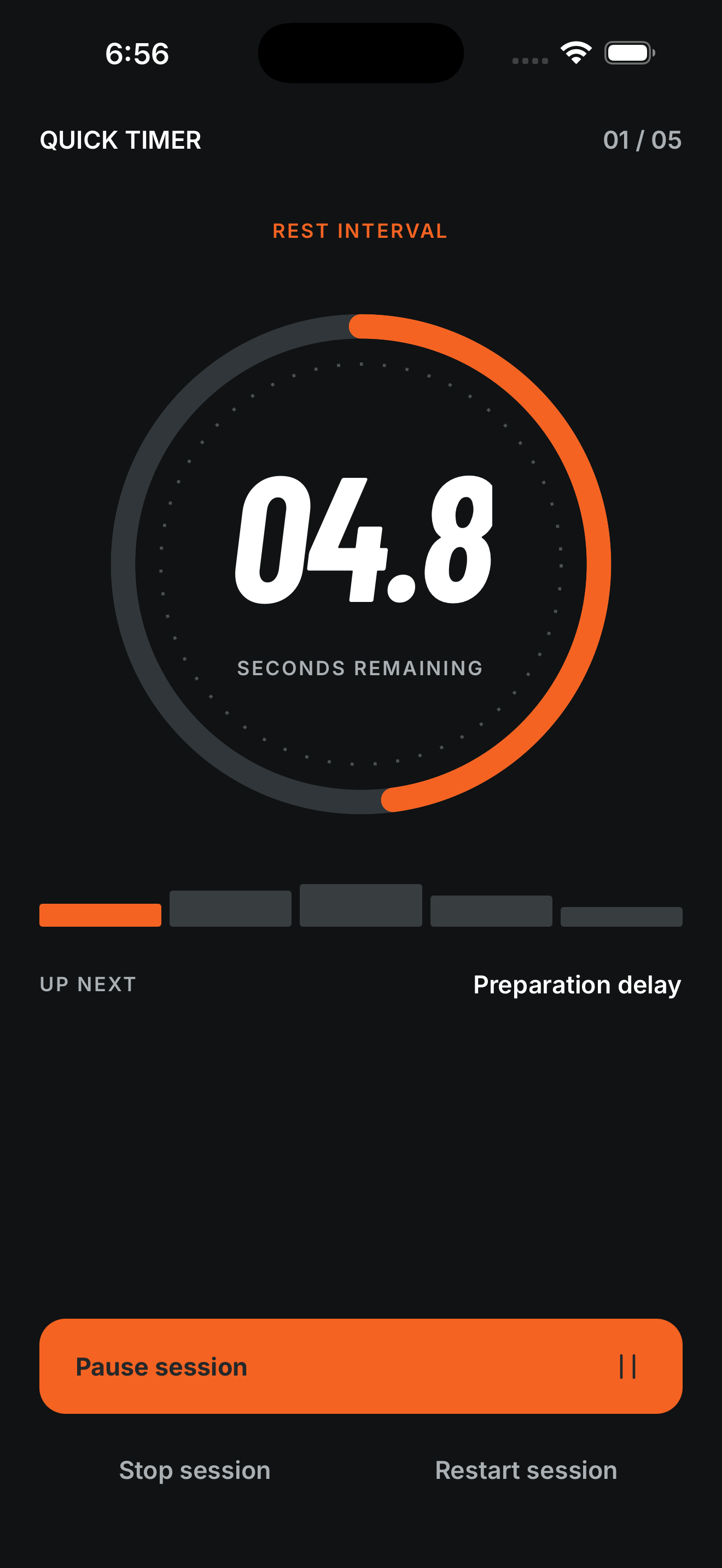 Notch active timer showing a rest interval